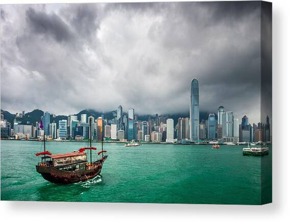 Hong Kong, China Downtown Cityscape Canvas Art Print by Sean Pavone