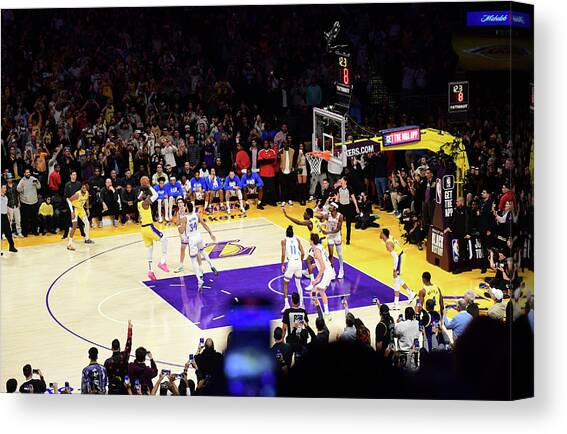 LeBron James Shoots the Ball to Break the All-Time Scoring Record Canvas Art Print by Adam Pantozzi