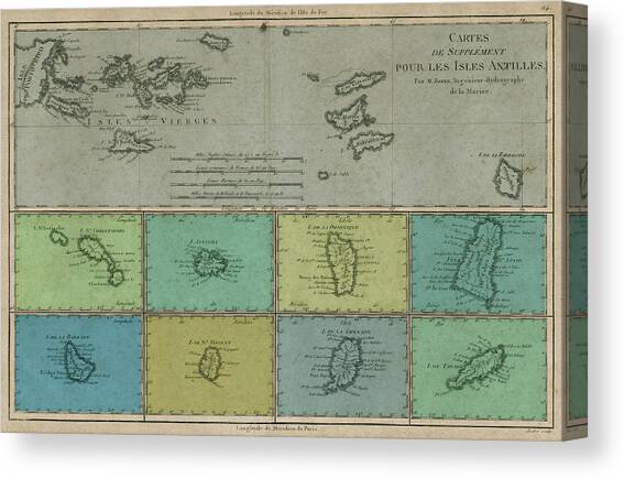 Map Of The Greater & Lesser Antilles Canvas Art Print by Vision Studio