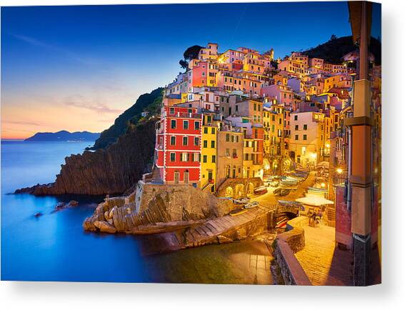 Riomaggiore At Evening Dusk, Cinque Canvas Art Print by Jan Wlodarczyk