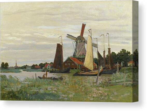Un Moulin A Zaandam Canvas Art Print by Claude Monet
