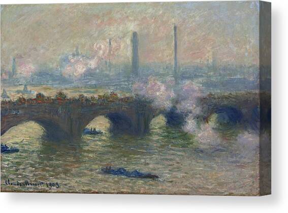 Waterloo Bridge,gray Day Canvas Art Print by Claude Monet
