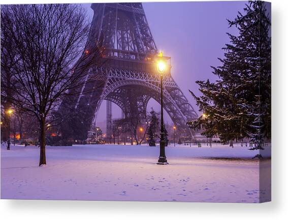 Eiffel Tower Snow Canvas Art Print by Serge Ramelli