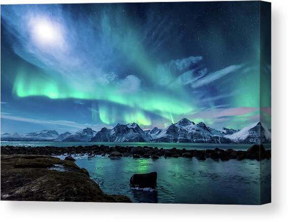 Teal Northern Lights Canvas Wall Art Picture 18 x 32Inch Unframed Print  U1 