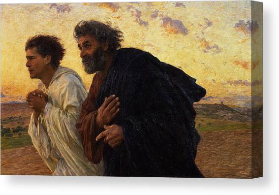 The Disciples Peter and John Running to the Sepulchre on the Morning of the Resurrection Canvas Art Print by Eugene Burnand