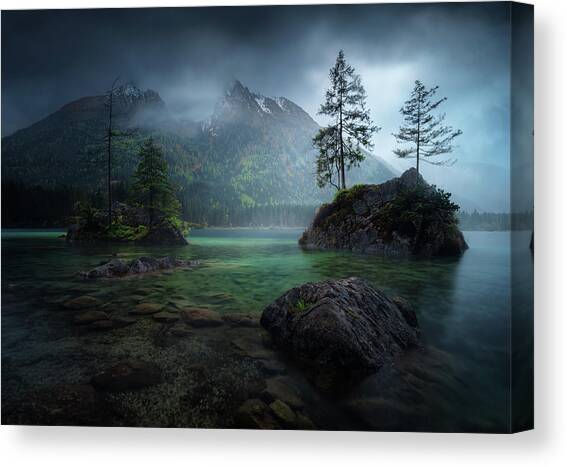 Misty Mountain Lake at Dusk Canvas Print