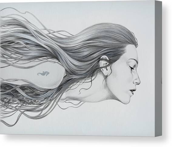 Flowing Hair Portrait with Fish Symbol Canvas Print