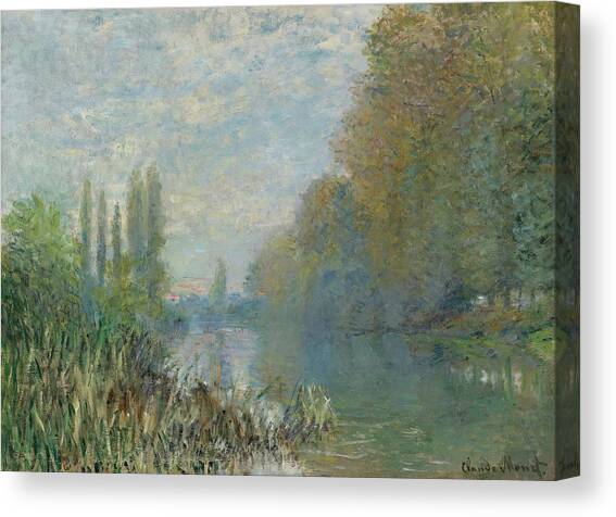 Bords De La Seine En Automne Canvas Art Print by Claude Monet