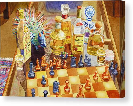Chess and Spirits Still Life Canvas Print