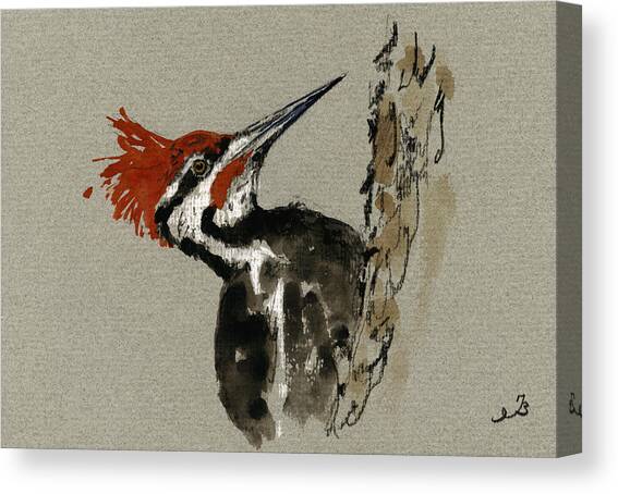 Vibrant Woodpecker on Tree Bark Canvas Print