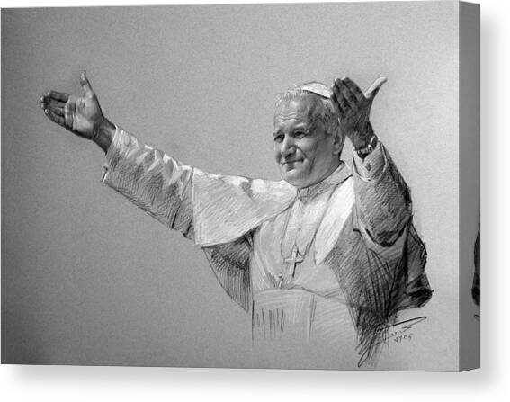 POPE JOHN PAUL II bw Canvas Art Print by Ylli Haruni