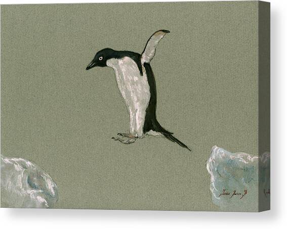 Penguin jumping Canvas Art Print by Juan  Bosco