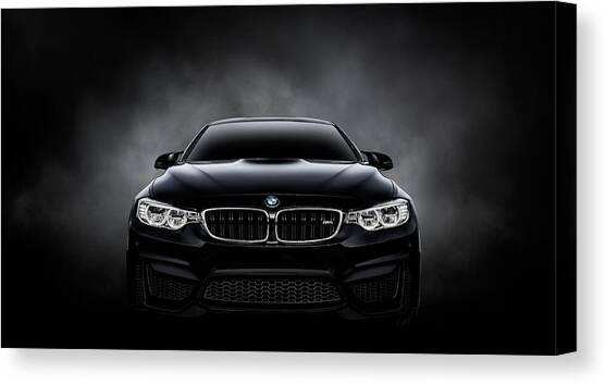 Sleek Black BMW Car Front View Canvas Print