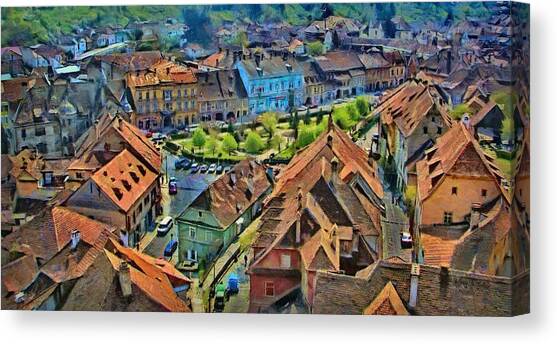 Sighisoara From Above Canvas Art Print by Jeffrey Kolker