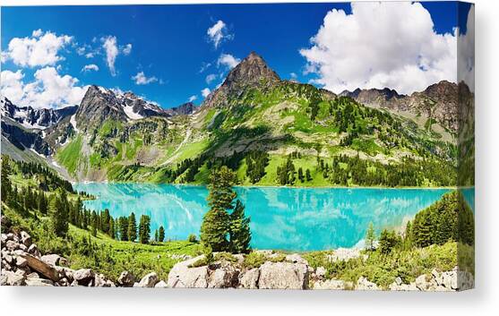 Beautiful Turquoise Lake In Altai #2 Canvas Art Print by DPK-Photo