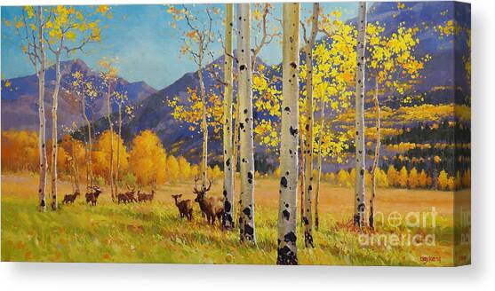 Autumn Elk in Aspen Forest Canvas Print