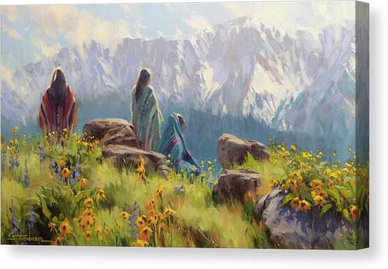 Three Women in a Mountain Landscape Canvas Print
