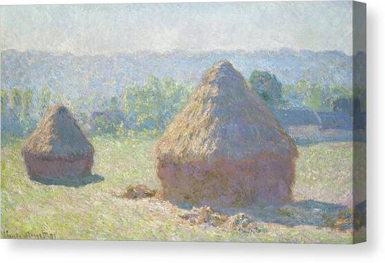 Haystacks, End Of Summer Canvas Art Print by Claude Monet