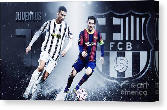 Football Canvas Poster Century Controversy Cristiano Ronaldo and Messi Canvas Abstract Wall Art Modern Print 8x12inch,Framed 