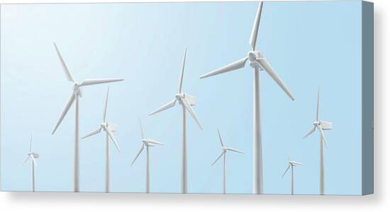A Group Of Wind Turbines Canvas Art Print by Yagi Studio
