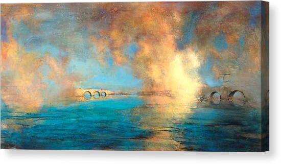 Dreamlike Bridge over Calm Waters Canvas Print