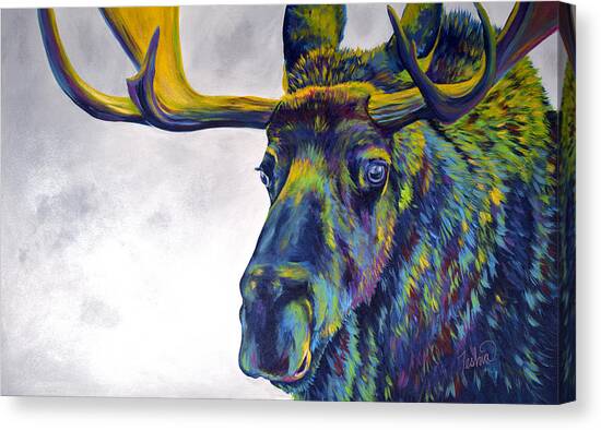 Moody Moose Canvas Art Print by Teshia Art