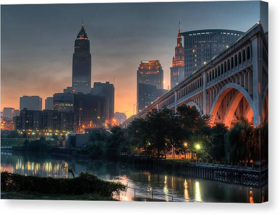 Cleveland Skyline at Dawn #2 Canvas Art Print by At Lands End Photography