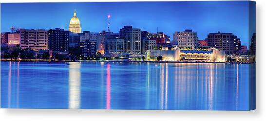 Madison Skyline Reflection Canvas Art Print by Sebastian Musial