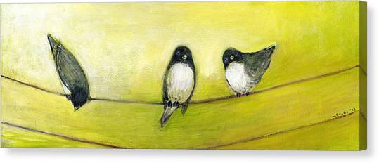 Three Birds on Twigs Canvas Print