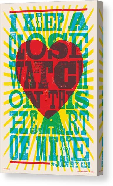 Johnny Cash Heart Typography Canvas Print