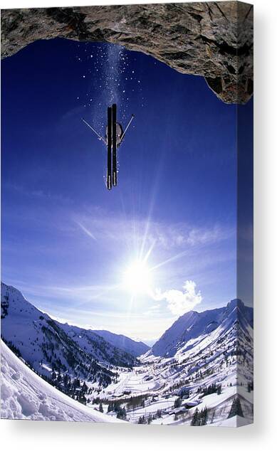 Skier Jumping Off A Cliff At Alta, Utah Canvas Art Print by Scott Markewitz
