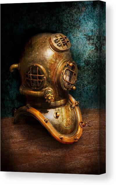 Steampunk - Diving - The diving helmet Canvas Art Print by Mike Savad