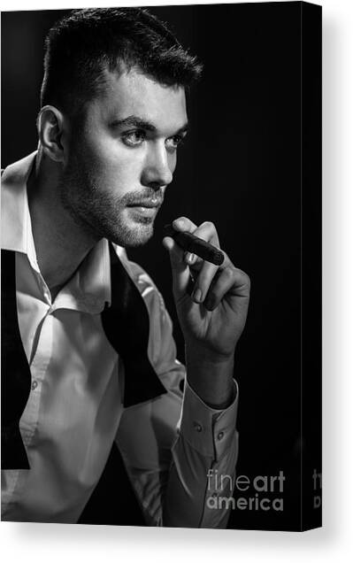 Man With Cigar Canvas Art Print by Amanda Elwell