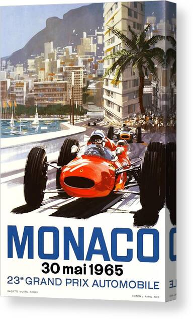 Canvas XXL Grand Prix Monaco Vintage Car Wall Picture Art Print Retro 