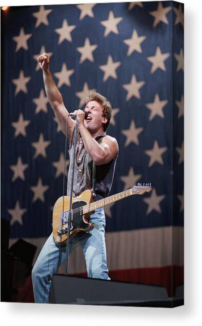 Bruce Springsteen Performing Energetically On Stage Canvas Print