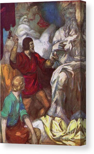 Michelangelo carving Moses from the rock Canvas Art Print by James Edwin McConnell