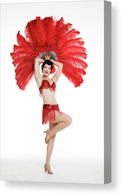 Woman Posing With Red Feathers Canvas Art Print by Allison Michael Orenstein