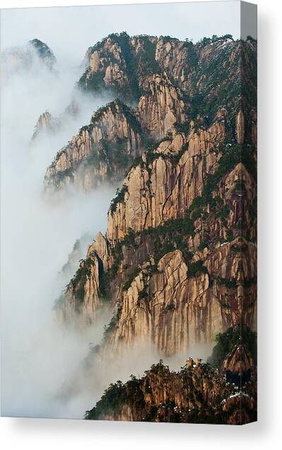 Yellow Mountain In Fog Canvas Art Print by Photo By Prasit Chansareekorn