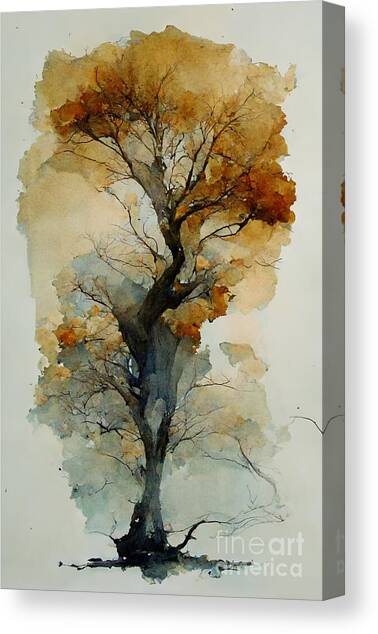 Late Autumn - Vibrant Glow - Watercolor Autumn Tree Canvas Art Print by Sabantha
