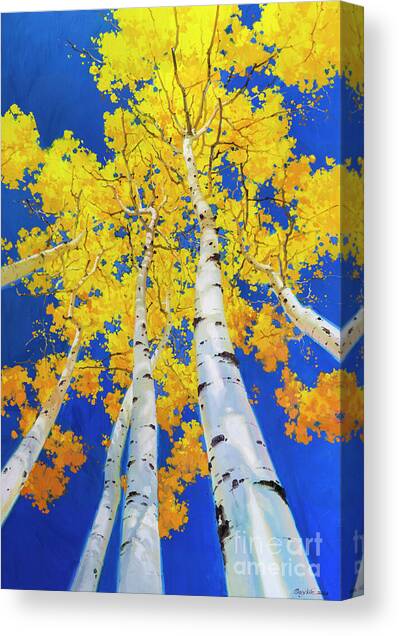 Aspen Trees Against Blue Sky Canvas Print
