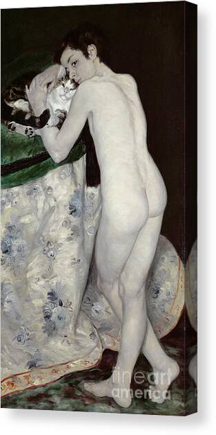 A Boy with a Cat Canvas Art Print by Pierre Auguste Renoir