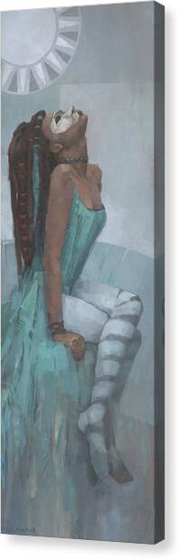 Woman in Striped Leggings Canvas Print