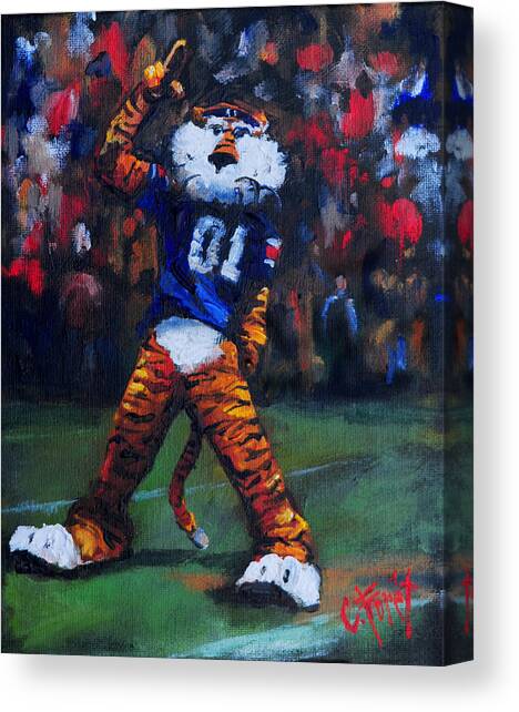 Aubie Doing His Thing Canvas Art Print by Carole Foret