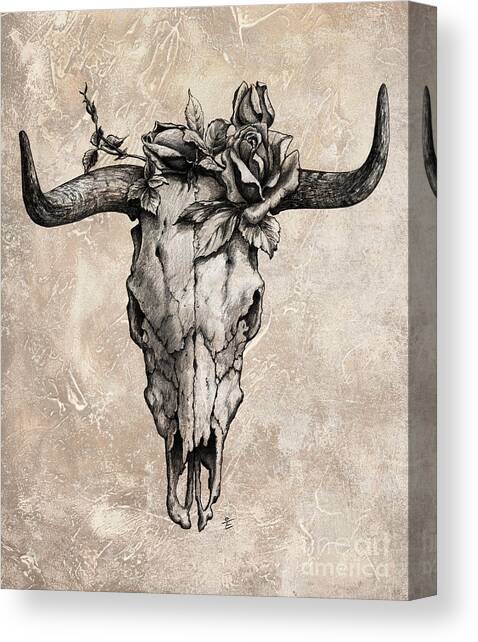 Bull Skull and Rose Canvas Art Print by Emerico Imre Toth
