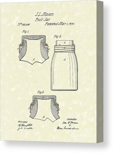 Mason Fruit Jar 1870 Patent Art Canvas Art Print by Prior Art Design