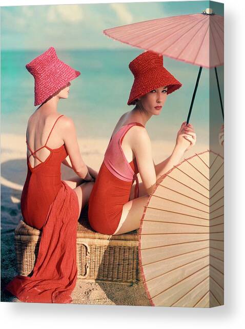 Models At A Beach Canvas Art Print by Louise Dahl-Wolfe