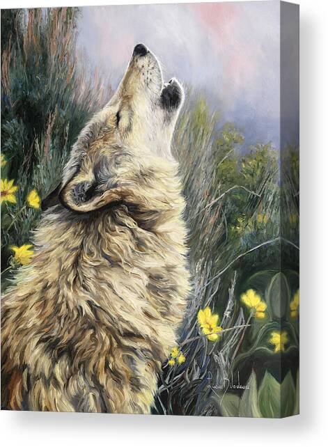 Howling Wolf Among Yellow Flowers Canvas Print
