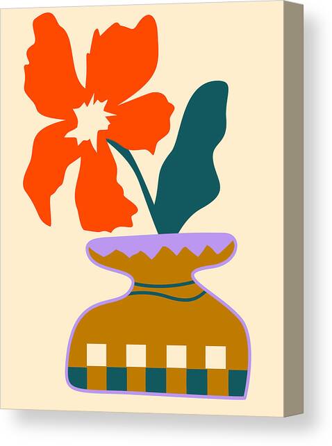 Bold Blooms In a Patterned Vase Canvas Art Print by Kintsugi99