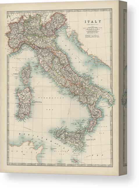 Johnston's Map Of Italy Canvas Art Print by Johnston