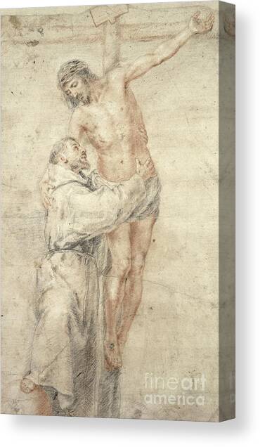 St Francis Rejecting the World and Embracing Christ Canvas Art Print by Bartolome Esteban Murillo
